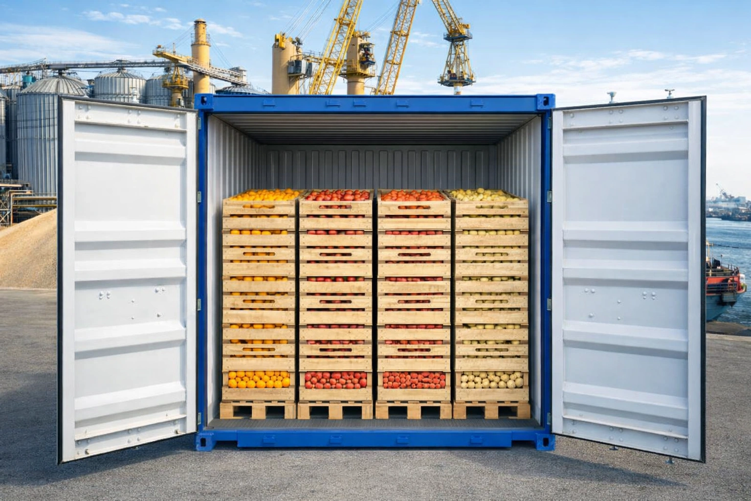 Containerized fresh and frozen produce shipment